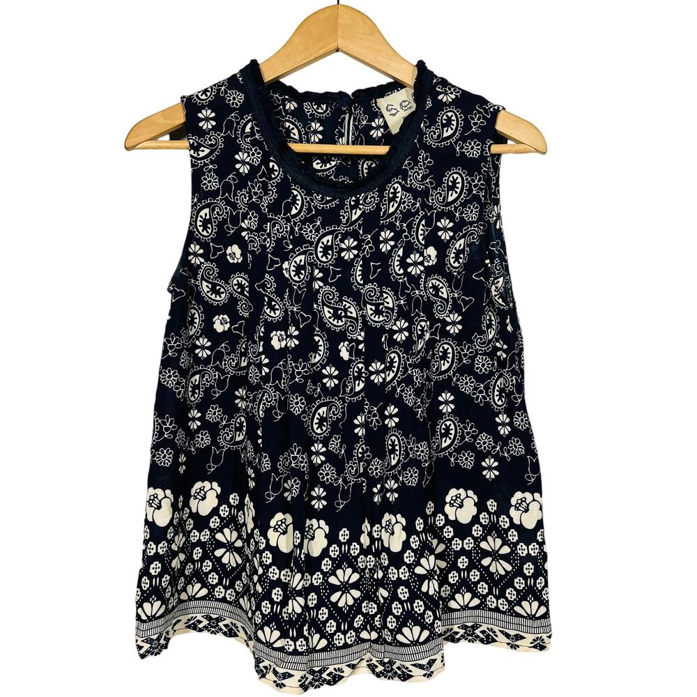 Sea NY Paisley Floral Tank Sleeveless Top Navy Cream - 4